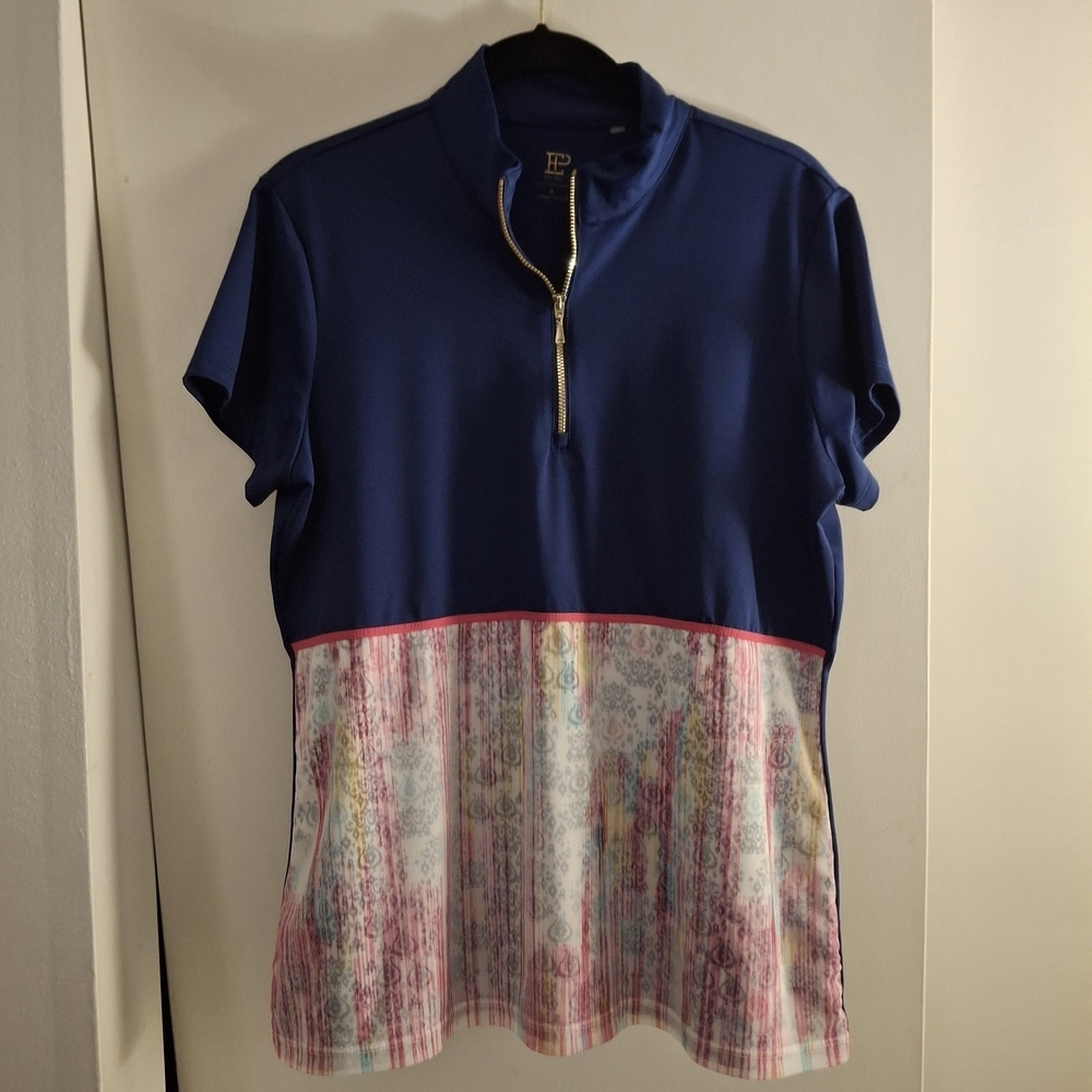 EP New York Women's Short Sleeve Top with Blue and Pink Accents